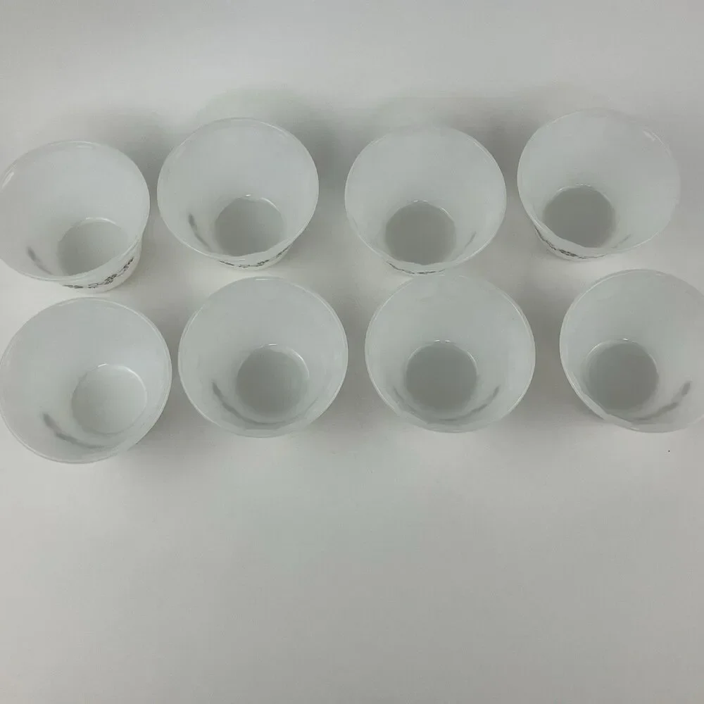 Dynaware Pyr-O-Rey Milk glass Brown Daisy Dishes Full Set of 12 1960s VTG Rare